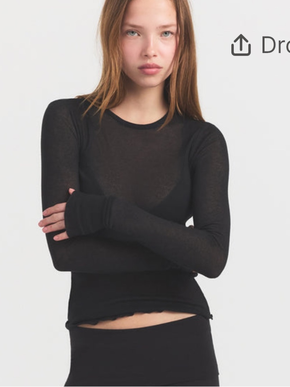 SKIMS NWT Sheer Cotton Long Sleeved Wide Crew - Soot